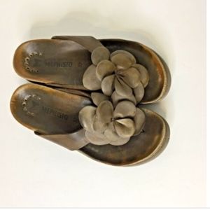 Mephisto Brown Leather flower thong Sandals A50